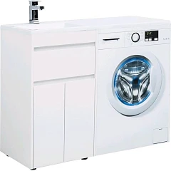 Тумба с раковиной Aquanet Токио 110 белый глянец L под стиральную машину напольная 1 ящик, 2 дверцы