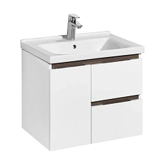 Тумба с раковиной Aquaton Рене 60 белый глянец/грецкий орех подвесная