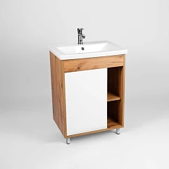 Тумба с раковиной Viant Бостон 70 дуб вотан/белый матовый напольная 1 ств VBOS70CO-T1ST (раковина Como 70)