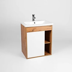 Тумба с раковиной Viant Бостон 50 дуб вотан/белый матовый подвесная 1 ств VBOS50CO-T1STP (раковина Como 50)