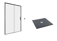 Душевая дверь в нишу Aquanet Pleasure Evo AE65-N100-BT 100*193 L/R черн.анод./прозр. Easy Clean с поддоном черный камень 100*100