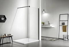 Душевая перегородка Aquatek Walk-in с держателем AQ WIW 08020BL 80*200 L/R профиль черный, стекло прозрачное без поддона