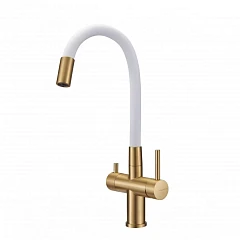 Смеситель Milacio Ultra MCU.560.GDW для кухни гибкий излив брашированное золото/белый