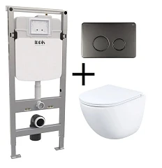 Комплект 3в1 Iddis подвесной унитаз, инсталляция и клавиша смыва Profix+Axes клавиша смыва нерж. вороненая сталь