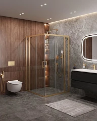 Душевой уголок Cezares Molveno MOLVENO-A-22-100+30-C-BORO-IV 130*130*195 профиль брашированное золото без поддона