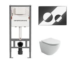 Комплект инсталляции Ceramicanova Balance с унитазом Vogue торнадо и кнопкой смыва Circle, хром глянец, с креплениями