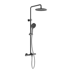 Душевая стойка Sancos Etna SC9008GG с термостатом и изливом вороненая сталь