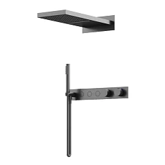 Душевой комплект Sancos Linn SC9023GG с термостатом скрытый монтаж вороненая сталь