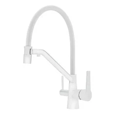 Смеситель Raglo R80.62.08 для кухни с гибким изливом и функцией подключения фильтра белый