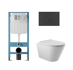 Комплект инсталляции Aqueduto Tecnica Novo с безободковым унитазом Cone белый глянец, клавиша смыва Circulo черная матовая