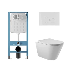 Комплект инсталляции Aqueduto Tecnica Novo с безободковым унитазом Cone белый глянец, клавиша смыва Circulo белый глянец