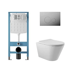 Комплект инсталляции Aqueduto Tecnica Novo с безободковым унитазом Cone белый глянец, клавиша смыва Circulo Novo глянцевый хром