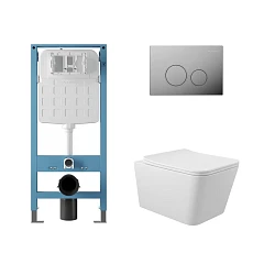 Комплект инсталляции Aqueduto Tecnica Novo с безободковым унитазом Macio белый глянец, клавиша смыва Circulo глянцевый хром