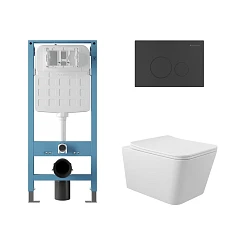 Комплект инсталляции Aqueduto Tecnica Novo с безободковым унитазом Macio белый глянец, клавиша смыва Circulo Novo черная матовая
