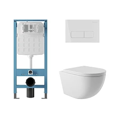 Комплект инсталляции Aqueduto Tecnica Novo с безободковым унитазом Ovo белый глянец, клавиша смыва Forma белый глянец