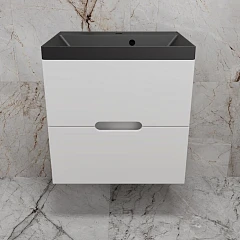 Тумба с раковиной Style Line Матис 60 белая матовая (раковина Asti 60*45 антрацит)