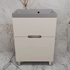 Тумба с раковиной Style Line Матис 60 напольная крем (раковина Asti 60*45 серый шелк)