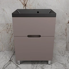 Тумба с раковиной Style Line Матис 60 напольная тауп темный (раковина Asti 60*45 антрацит)