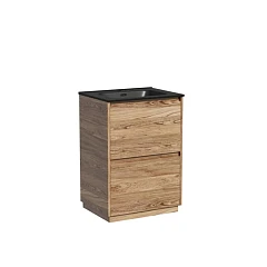 Тумба с раковиной Sancos Libra 60 напольная дуб чарльстон (раковина Element CN7001MB черная матовая)