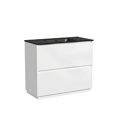 Тумба с раковиной Sancos Libra 100 напольная белый глянец (раковина Element CN7003MB черная матовая)