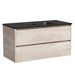 Тумба с раковиной Sancos Libra 100 дуб галифакс натуральный (раковина Element CN7003MB черная матовая)