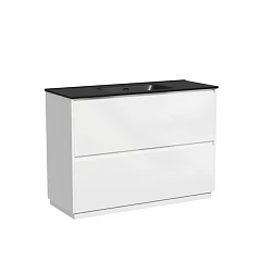 Тумба с раковиной Sancos Libra 120 напольная белый глянец (раковина Element CN7006MB черная матовая)