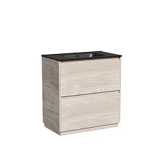 Тумба с раковиной Sancos Libra 80 напольная дуб галифакс натуральный (раковина Element CN7005MB черная матовая)