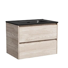 Тумба с раковиной Sancos Libra 70 дуб галифакс натуральный (раковина Element CN7007MB черная матовая)