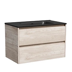 Тумба с раковиной Sancos Libra 80 дуб галифакс натуральный (раковина Element CN7005MB черная матовая)