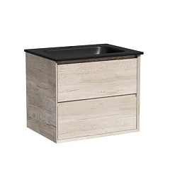 Тумба с раковиной Sancos Marmi 2.0 60 дуб галифакс натуральный (раковина Grace CN7011MB черная матовая)