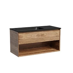 Тумба с раковиной Sancos Marmi 1.0 100 дуб чарльстон L (раковина Grace CN7014MB черная матовая)