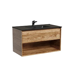 Тумба с раковиной Sancos Marmi 1.0 90 дуб чарльстон (раковина Element CN7002MB черная матовая)