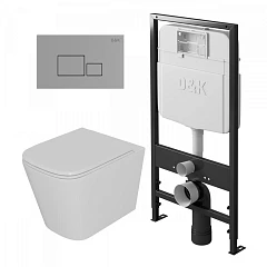Комплект инсталляции DQ DI8055119 с безободковым унитазом Quadro, клавиша смыва Quadro хром