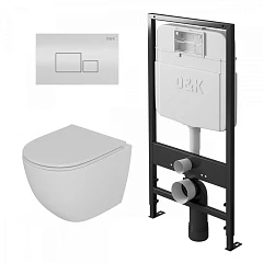 Комплект инсталляции DQ DI8055119 с безободковым унитазом Matrix, клавиша смыва Quadro белая