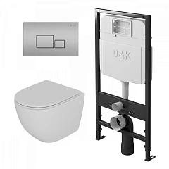 Комплект инсталляции DQ DI8055119 с безободковым унитазом Matrix, клавиша смыва Quadro матовый хром
