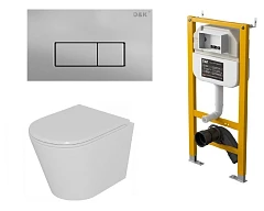 Комплект инсталляции DQ DI8050127 с безободковым унитазом Venice, клавиша смыва Rhein матовый хром