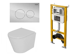 Комплект инсталляции DQ DI8050127 с безободковым унитазом Venice, клавиша смыва Bayern хром