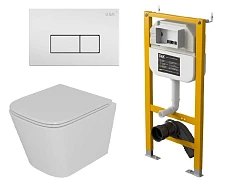 Комплект инсталляции DQ DI8050127 с безободковым унитазом Berlin Торнадо, клавиша смыва Rhein белая