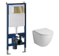 Комплект инсталляции с унитазомGrossman  GR-4455SQ и кнопкой сатин золото