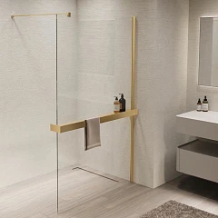 Полка Vincea Walk-in VHR-1WG с полотенцедержателем для душевой перегородки брашированное золото