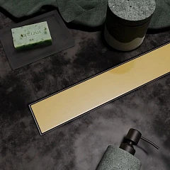 Душевой лоток Veconi Stesso VS600G боковой выпуск брашированное золото