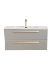 Тумба с раковиной Cezares Эко-Кер-Н/Eco-Cer-N 100 серо-бежевая матовая (раковина CZR-8095-100, ручки сатиновое золото)