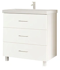 Тумба с раковиной MarkaOne Mix 80Н белый глянец, ручки рейлинг (ручка 12,8см)