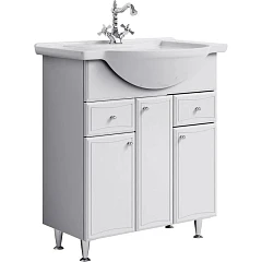 Тумба под раковину Aqwella Барселона 85 белый глянец с бельевой корзиной