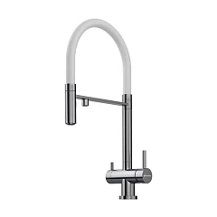 Смеситель Omoikiri Kanto-BN-WH для кухни с функцией подключения фильтра гибкий излив сталь/белый